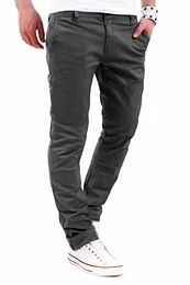 . Herren Basic Chino Jeans-Hose Stretch Regular Slim-Fit 80-0310 Dunkelgrau W32/L32