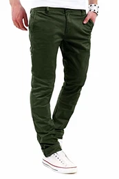 . Herren Basic Chino Jeans-Hose Stretch Regular Slim-Fit 80-0310,Khaki,32W / 32L