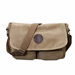Unisex Umhängetasche Leinwand Schultertasche 7.9 inch iPad Tasche Vintage Canvas Messenger Tasche für Damen/Herren Khaki