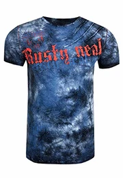 Herren T-Shirt Batik Shirt Kurzarm Bekleidung Plakativer Front Logo Print Baumwolle S - XXL 156-1, Farbe:Indigo, Größe:M