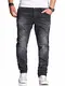 behype. Herren Destroyed Stretch Jeans-Hose Used-Look Slim-Fit 80-9789 Schwarz W29/L32