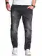 behype. Herren Destroyed Stretch Jeans-Hose Used-Look Slim-Fit 80-9789 Schwarz W33/L32