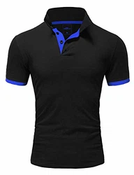 Amaci&Sons Poloshirt Basic Kontrast Kragen Kurzarm T-Shirt (5104) Schwarz/Blau
