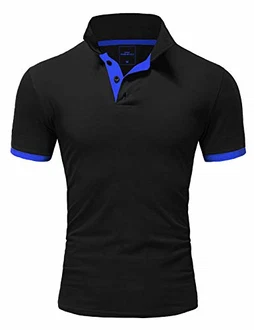Amaci&Sons Poloshirt Basic Kontrast Kragen Kurzarm T-Shirt (5104) Schwarz/Blau