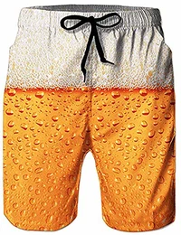 Badeshorts für Männer 3D Schnell Trocknend Bier Badehose Lustig Coole Hawaii Badehose Gelb M