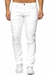 Herren Jeans Destroyed Slim Fit Hose Denim Stretch Chunkyrayan 16525-Weiss-31W / 32L