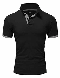 Herren Poloshirt Basic Kontrast Kragen Kurzarm Polohemd T-Shirt 5104 Schwarz/Grau S