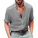 Gemijacka Leinenhemd Herren Regular Fit Button-down Sommerhemd Grau