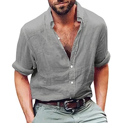 Gemijacka Leinenhemd Herren Regular Fit Button-down Sommerhemd Grau