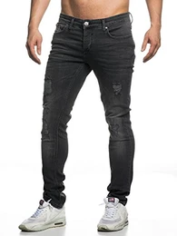 Herren Jeans Destroyed Slim Fit Hose Denim Stretch Chunkyrayan 16525-Black-32W / 32L