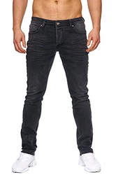 Elara Herren Jeans Slim Fit Hose Denim Stretch Chunkyrayan Schwarz (16533)