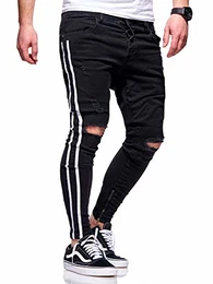 . Herren Destroyed Stretch Jeans-Hose im Used-Look mit Side-Stripe 80-4069 Schwarz (4167) W32/L32