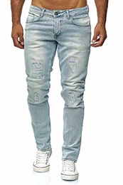 Herren Jeans Destroyed Slim Fit Hose Denim Stretch Chunkyrayan 16525-Light-Blue-34W / 30L