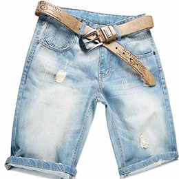 Herren Denim Bermuda Jeans Shorts Sommer Kurze Hose hellblau Ohne Guertel W28-W44 W32
