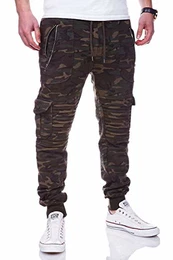 . Herren Cargo Sporthose Trainingshose Biker Hose 60-2134 (M, Camouflage-Khaki)