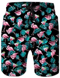 Hawaii Badehose 3D Kurz Bunt Hosen Schnelltrocknend Sommer Flamingo Badeshorts für Männer Grün M