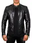 Crone Blackhawk Herren Biker Eco Lederjacke Vegane Bikerjacke Schwarz