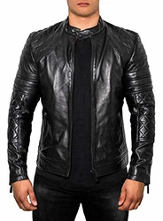 Crone Blackhawk Herren Biker Eco Lederjacke Vegane Bikerjacke Schwarz