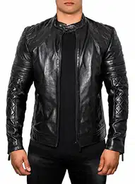 Blackhawk Herren Slim Fit Biker Lederjacke, weichem Schafsleder (M, Limited Black Edition (Echtleder))