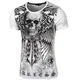 Baxboy Herren Vintage Totenkopf Kurzarm T-Shirt mit Strass Steinen Slim Fit Design Fashion Top Print Shirt JA-2314, Farbe:Weiß, Größe:M