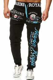 Jogginghose Herren lang Trainingshose Baumwolle Sporthose mit Bündchen Enger Beinabschluss Marine 5258 (M, Schwarz/Blau)