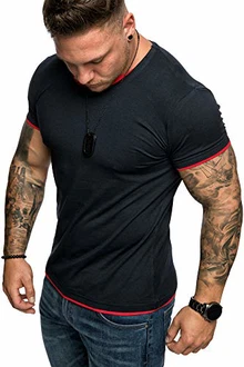 Amaci&Sons Oversize Doppel Farbig Herren Slim-Fit Crew Neck Basic T-Shirt (1-0001)
