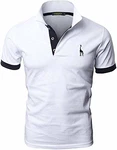GNRSPTY Poloshirt Herren Kurzarm Polohemd Giraffe Stickerei Einfarbig T-Shirt Weiß