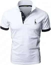 GNRSPTY Poloshirt Herren Kurzarm Polohemd Giraffe Stickerei Einfarbig T-Shirt M-3XL,Weiß,M