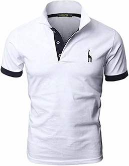 GNRSPTY Poloshirt Herren Kurzarm Polohemd Giraffe Stickerei Einfarbig T-Shirt Weiß