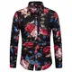 Allthemen Blumen Hemden Herren Bunte Hemden Langarmhemd Muster Freizeitshemd Langarm Casual Shirt Schwarz M