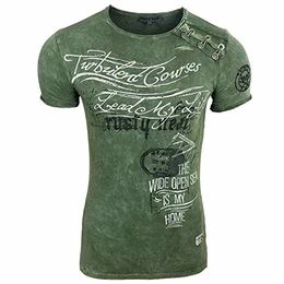 Herren T-Shirt Slim Fit mit Vintage Used Waschung Washed A1-RN-15194, Größe:M, Farbe:Khaki