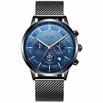 LIGE Herren Uhren Chronograph Analog Quarz Kalender Mondphase Armbanduhr Blau