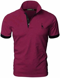 GNRSPTY Poloshirt Herren Kurzarm Polohemd Giraffe Stickerei Einfarbig T-Shirt Rot