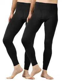 Herren Innenfleece Thermo Unterhose, warme Funktionsunterwäsche Thermohosen M10, Schwarz (2 Pack), M