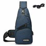 Brust Sling Schulter Rucksack Crossbody Tasche mit USB-Ladeanschluss Blau