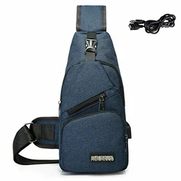 Brust Sling Schulter Rucksack Crossbody Tasche Herren Damen Brusttasche Schultergurt Bag Schulterrucksack Umhängetasche Kamerarucksack Wasserdichte Slingbag mit USB-Ladeanschluss für Radfahren - Blau
