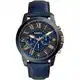 Fossil Grant uhr für Herren, Quarz-Chronographenwerk, mit Edelstahl- oder Lederarmband, Blau und Schwarz, 44MM