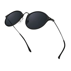 ELIVWR Polarisierte Runde Sonnenbrille mit UV400 Schutz Schwarz