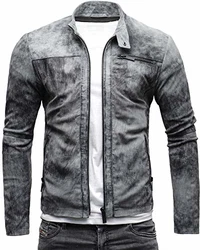 Crone Epic Herren Lederjacke Cleane Leichte Basic Jacke Vintage Grau