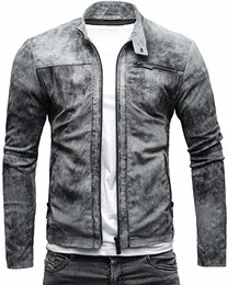 Epic Herren Lederjacke Cleane Leichte Basic Jacke aus weichem Wildleder (M, Vintage Grau (Wildleder))