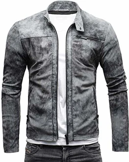 Crone Epic Herren Lederjacke Cleane Leichte Basic Jacke Vintage Grau