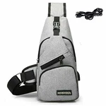 Brust Sling Schulter Rucksack Crossbody Tasche mit USB-Ladeanschluss Grau