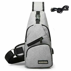 Brust Sling Schulter Rucksack Crossbody Tasche mit USB-Ladeanschluss Grau