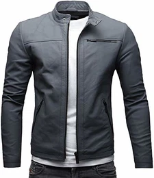 Epic Herren Lederjacke Cleane Basic Echtleder Jacke Schafs-Leder (M, Matt Grau)