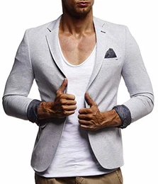 Herren Sakko Blazer sportlich Slim Fit Modern Hemd T-Shirt Schwarz Blau Anthraztit LN4007 ; Größe M, Grau