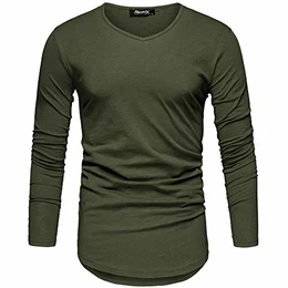 Oversize Herren Longsleeve Vintage Sweatshirt V-Neck Basic V-Ausschnitt Shirt R-0039 Khaki L