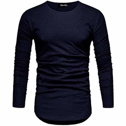 Oversize Herren Longsleeve Vintage Sweatshirt O-Neck Basic O-Ausschnitt Shirt R-0038 Navyblau M