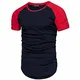 REPUBLIX Oversize Doppel Farbig Herren Slim-Fit Crew Neck Basic T-Shirt Rundhals R-0040 Navyblau/Rot L