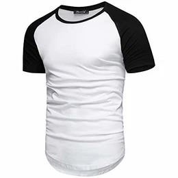 Oversize Doppel Farbig Herren Slim-Fit Crew Neck Basic T-Shirt Rundhals R-0040 Weiß/Schwarz L