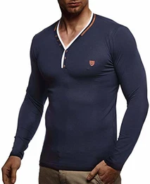 Herren Sweatshirt V-Ausschnitt Slim Fit Baumwolle-Anteil Basic Männer Langarmshirt Pulli weißer Longsleeve V-Neck Pullover T-Shirt Langarm LN1475 Dunkel Blau Medium
